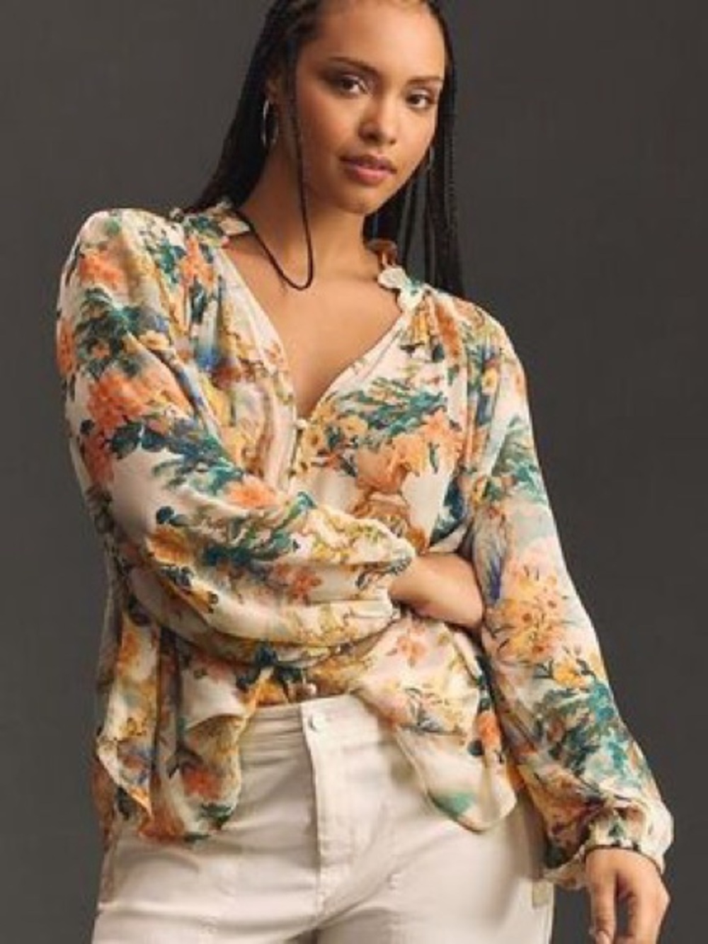Anthropologie Estella Floral Sheer Blouse Size XXS